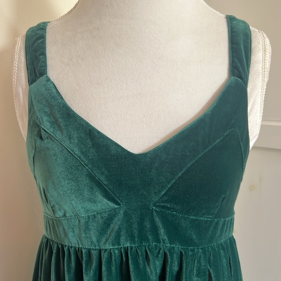 Lands' End Canvas Bohemian Green Velvet Ruched Sweetheart Mini Dress US Size 10 - Picture 4 of 10